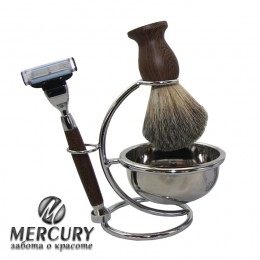 Набор для бритья, нержавеющая сталь, бук, натуральный барсучий ворс